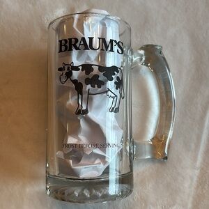 Vintage BRAUMS Cow mug Frost before serving 12 oz clear glass milk ice cream cup